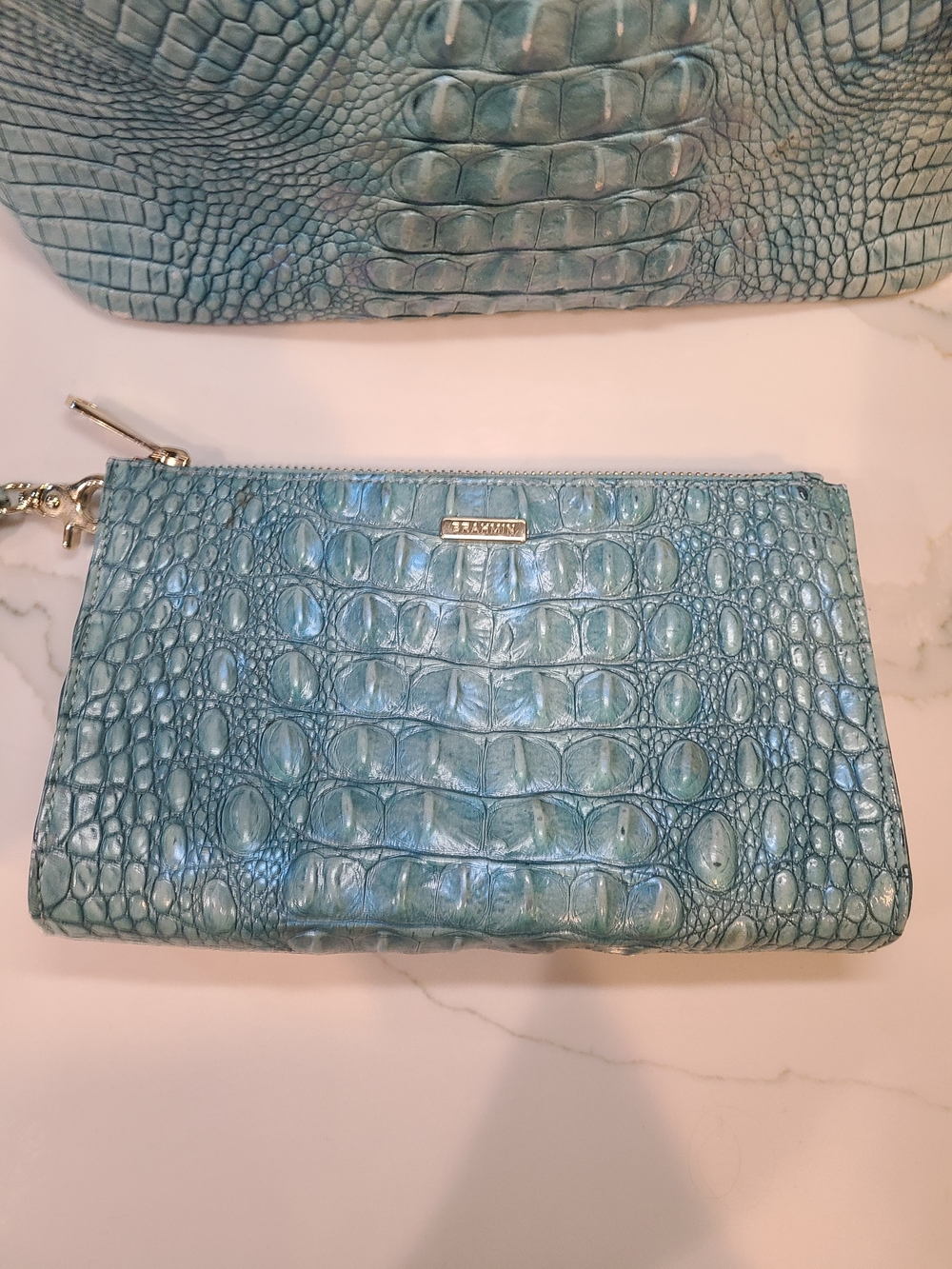 Brahmin Mineral Blue Medium Asher Tote With Matching Daisy Wristlet - Picture 2 of 12
